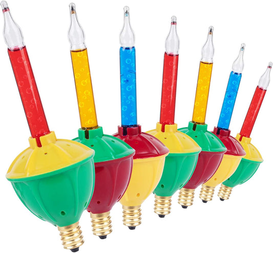 7 Pack Replacement Bubble Lights Bulbs, Multi - Color Bubble Fluid Lights Bulbs, Vintage Christmas Lights for Xmas Christmas Tree Decorations, C7/E12 Candelabra Base, Red, Orange, and Blue - Nova Threads