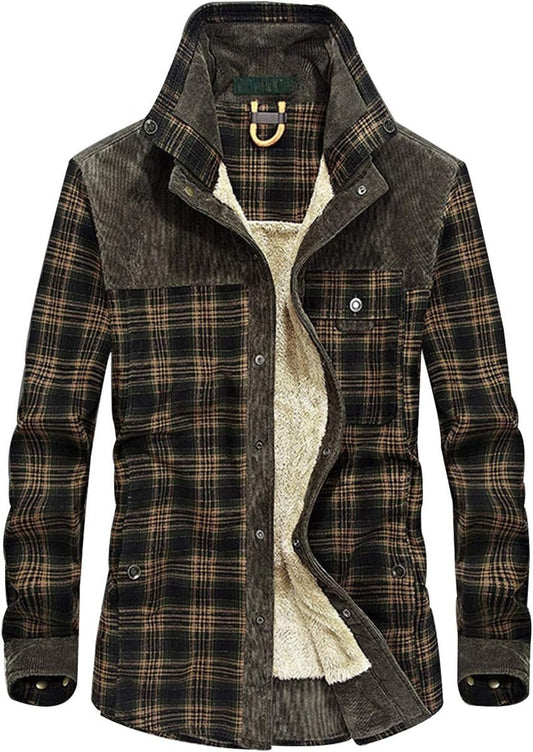 Men'S Long Sleeve Sherpa Lined Shirt Jacket Flannel Plaid Fleece Coats - Nova Threads