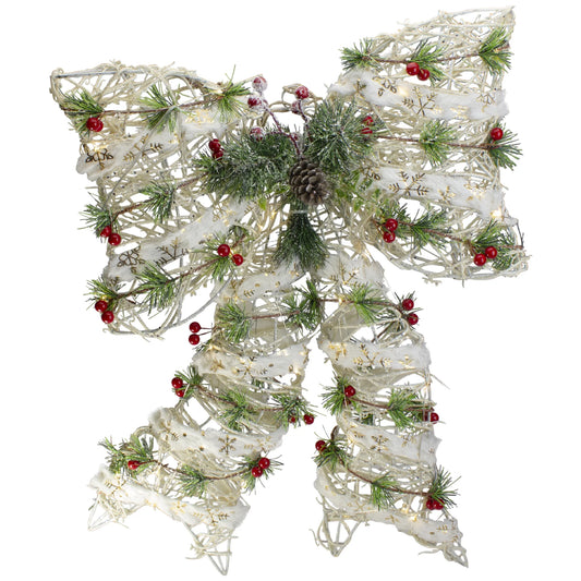20" White Rattan Berry and Pinecone Christmas Bow - Nova Threads
